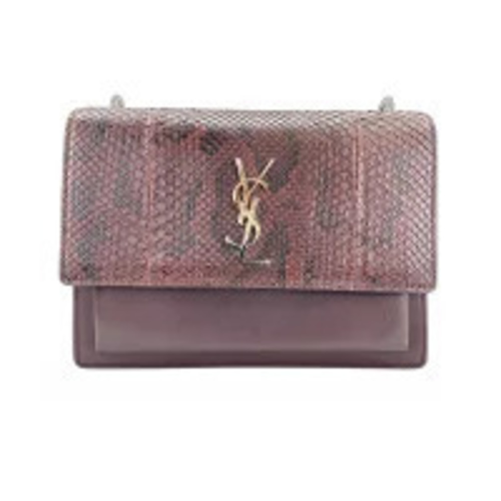 Saint Laurent Yves Leather Python Sunset Shoulder Bag Brown